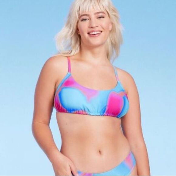 Wild Fable Women's Tunnel Front Bralette Bikini Top Blue Marble Print NWT XS - Picture 4 of 13